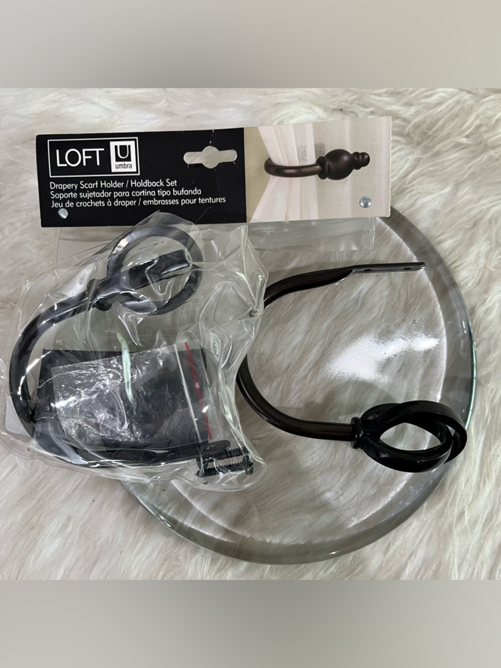 NEW Loft Umbra Curtain Drapery Scarf Holder Holdback Oval Set of 2 Ebony Black